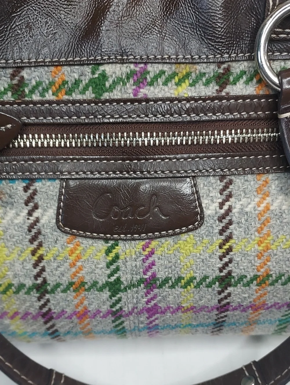 Coach Plaid Wool and Leather Satchel in Coach Penelope Tattersail.